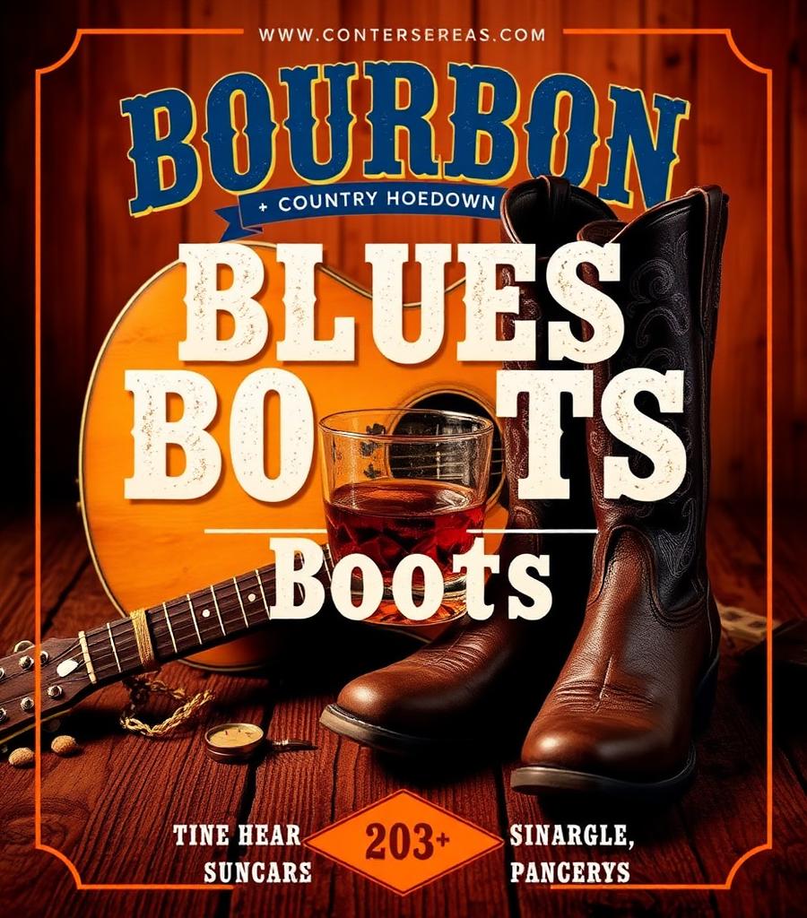 Bourbon Blues and Boots event poster